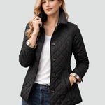 Women's Quilted Jacket Button-Down Collar Lightweight Fall Transitional Coat - Victrafia