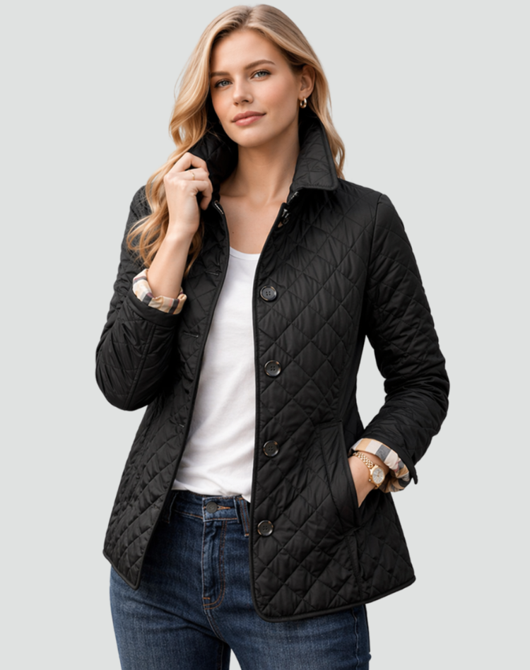 Women's Quilted Jacket Button-Down Collar Lightweight Fall Transitional Coat - Victrafia