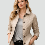 Women's Quilted Jacket Button-Down Collar Lightweight Fall Transitional Coat - Victrafia