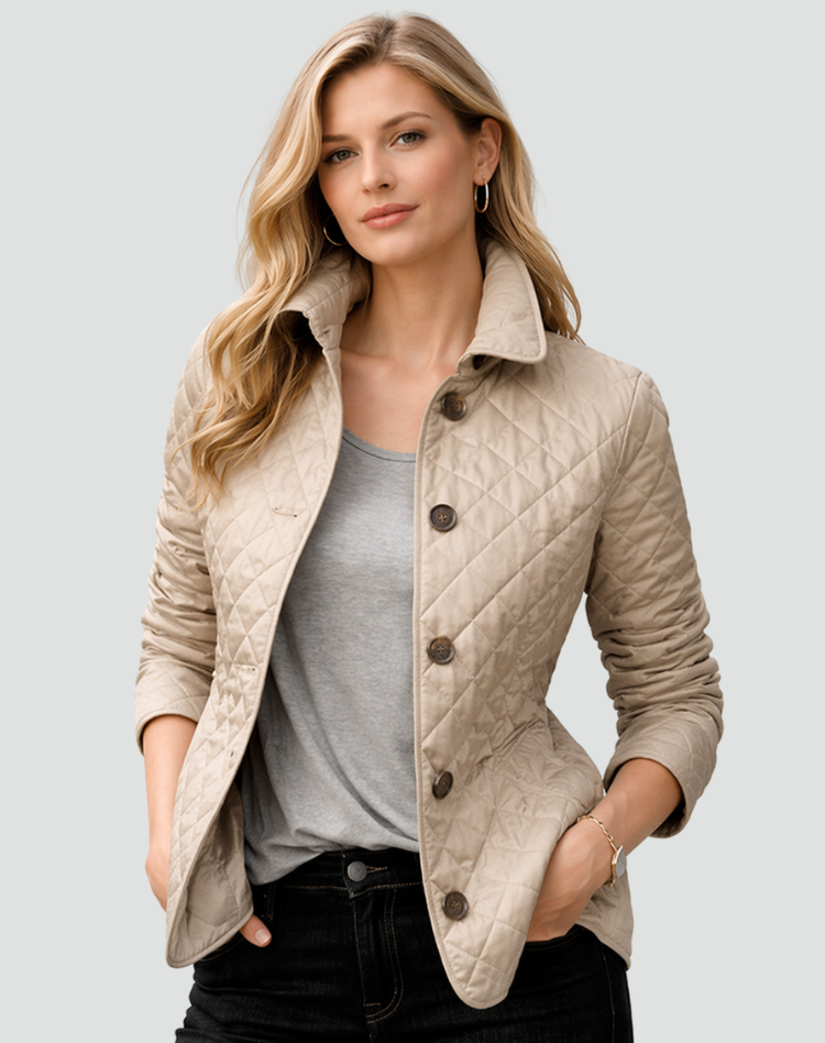 Women's Quilted Jacket Button-Down Collar Lightweight Fall Transitional Coat - Victrafia