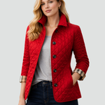 Women's Quilted Jacket Button-Down Collar Lightweight Fall Transitional Coat - Victrafia