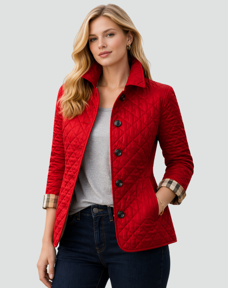 Women's Quilted Jacket Button-Down Collar Lightweight Fall Transitional Coat - Victrafia