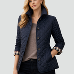 Women's Quilted Jacket Button-Down Collar Lightweight Fall Transitional Coat - Victrafia
