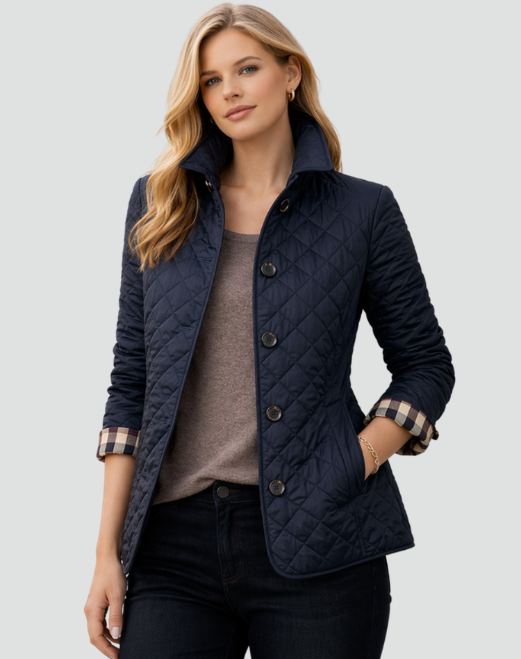 Women's Quilted Jacket Button-Down Collar Lightweight Fall Transitional Coat - Victrafia