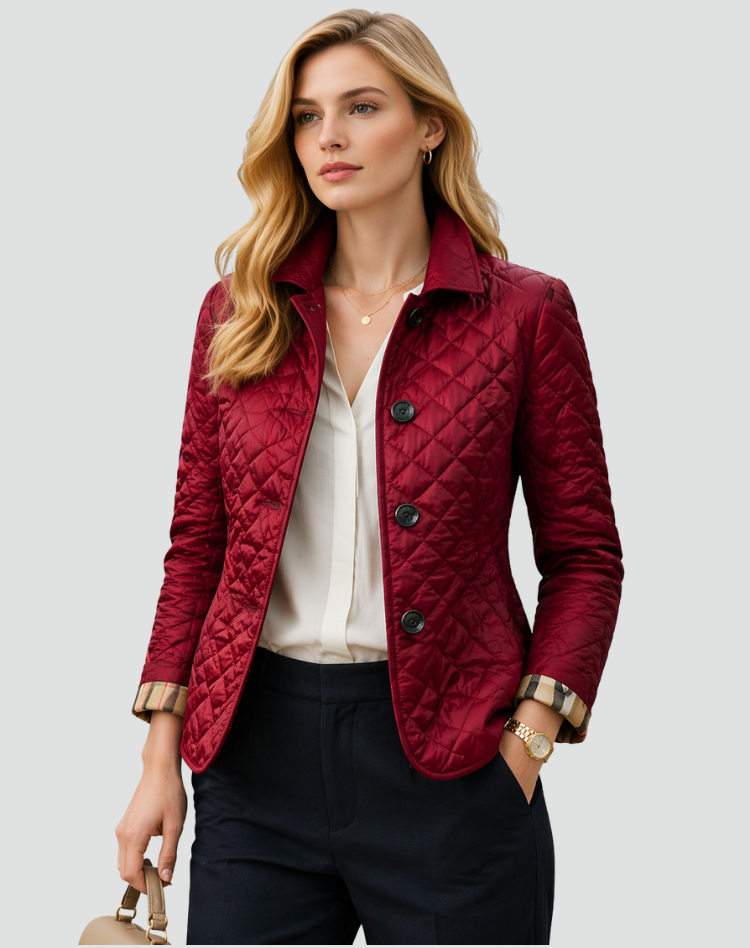 Women's Quilted Jacket Button-Down Collar Lightweight Fall Transitional Coat - Victrafia