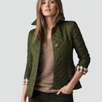 Women's Quilted Jacket Button-Down Collar Lightweight Fall Transitional Coat - Victrafia