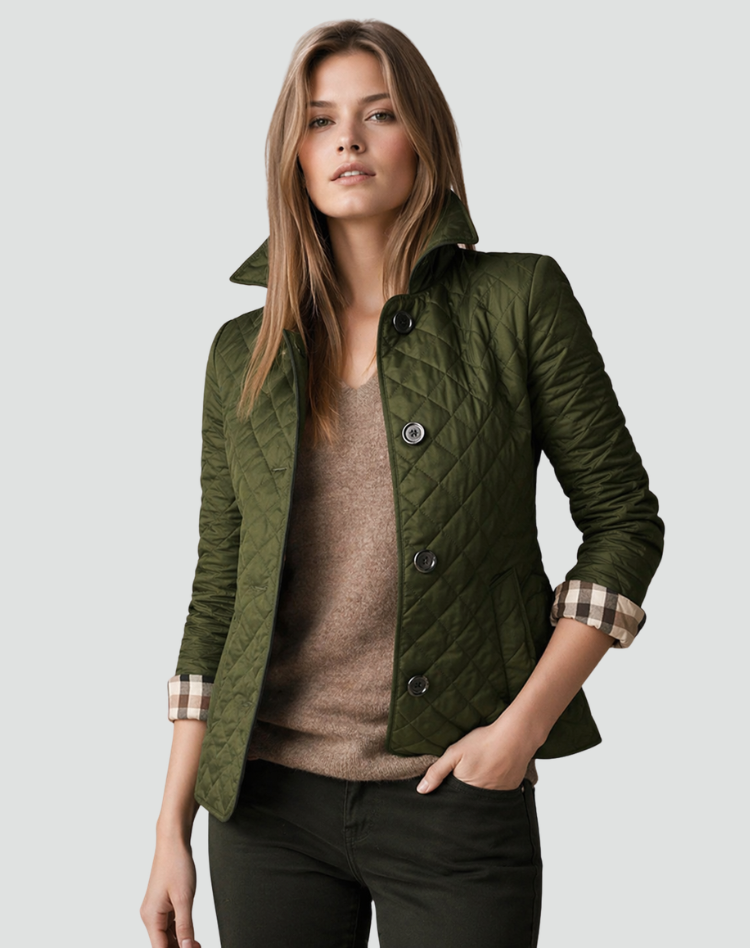Women's Quilted Jacket Button-Down Collar Lightweight Fall Transitional Coat - Victrafia