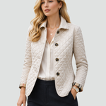 Women's Quilted Jacket Button-Down Collar Lightweight Fall Transitional Coat - Victrafia