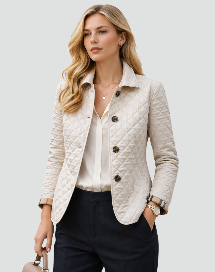 Women's Quilted Jacket Button-Down Collar Lightweight Fall Transitional Coat - Victrafia