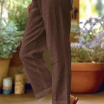 Women's Relaxed Fit Linen Trousers Straight Leg Casual Summer Pants Cuffed Hem - Victrafia