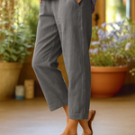 Women's Relaxed Fit Linen Trousers Straight Leg Casual Summer Pants Cuffed Hem - Victrafia