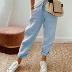 Women's Relaxed Linen Pants Drawstring Waist Casual Summer Joggers - Victrafia