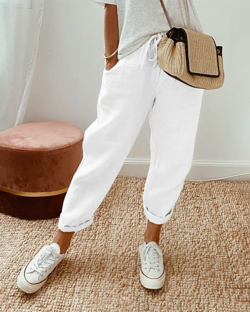 Women's Relaxed Linen Pants Drawstring Waist Casual Summer Joggers - Victrafia
