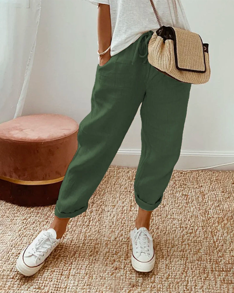 Women's Relaxed Linen Pants Drawstring Waist Casual Summer Joggers - Victrafia