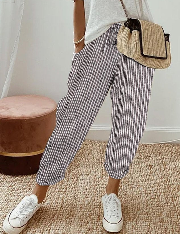 Women's Relaxed Linen Pants Drawstring Waist Casual Summer Joggers - Victrafia