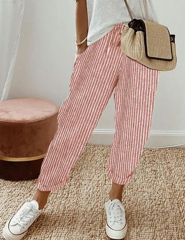 Women's Relaxed Linen Pants Drawstring Waist Casual Summer Joggers - Victrafia