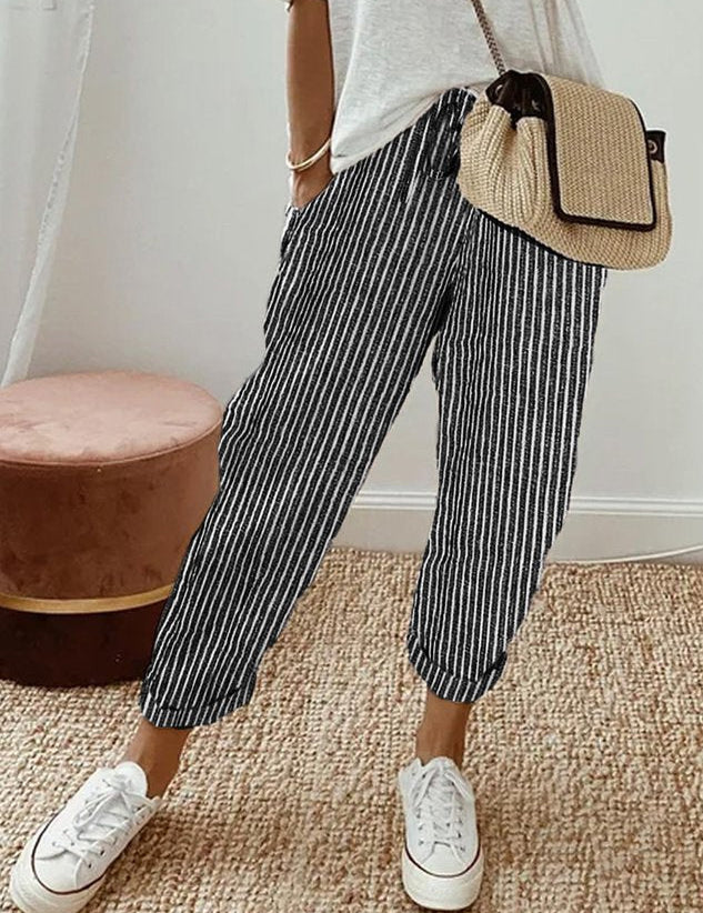 Women's Relaxed Linen Pants Drawstring Waist Casual Summer Joggers - Victrafia
