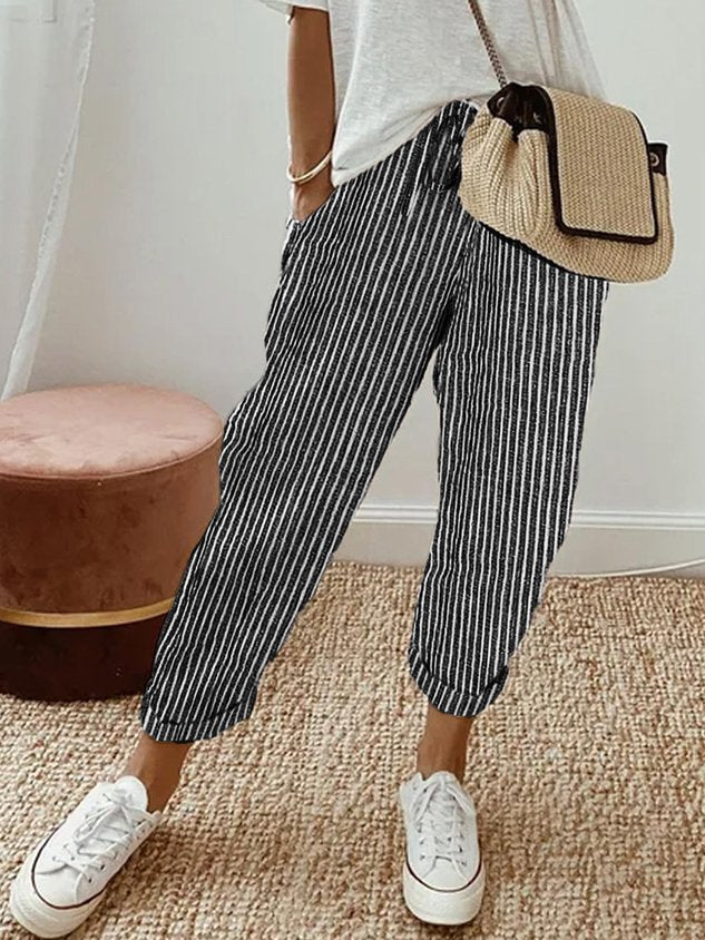 Women's Relaxed Linen Pants Drawstring Waist Casual Summer Joggers - Victrafia