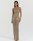 Women's Rhinestone Maxi Dress Square Neck Formal Evening Gown Gala Red Carpet - Victrafia