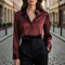Women's Satin Blouse Long Sleeve Button-Down Office Workwear Shirt - Victrafia
