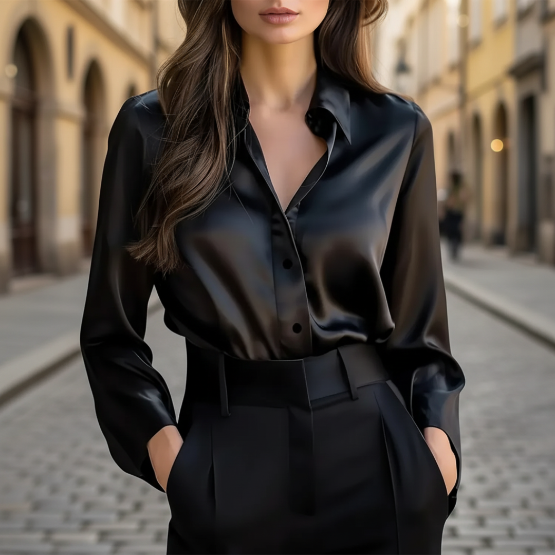 Women's Satin Blouse Long Sleeve Button-Down Office Workwear Shirt - Victrafia
