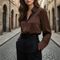 Women's Satin Blouse Long Sleeve Button-Down Office Workwear Shirt - Victrafia