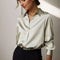 Women's Satin Blouse Long Sleeve Button-Down Structured Collar Office Workwear Evening - Victrafia