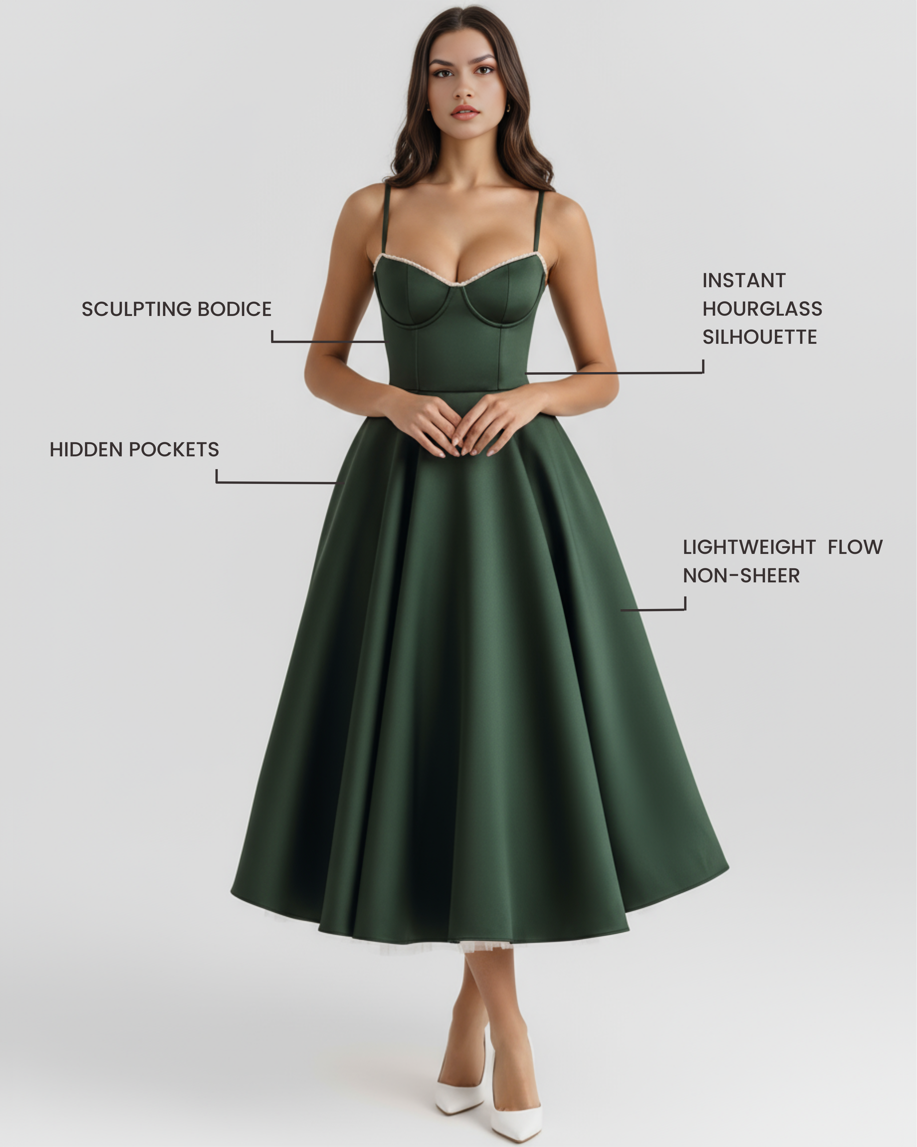 Women's Satin Corset Midi Dress Sweetheart Neckline Wedding Guest Formal - Victrafia