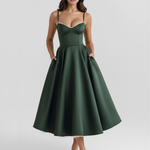 Women's Satin Corset Midi Dress Sweetheart Neckline Wedding Guest Formal - Victrafia