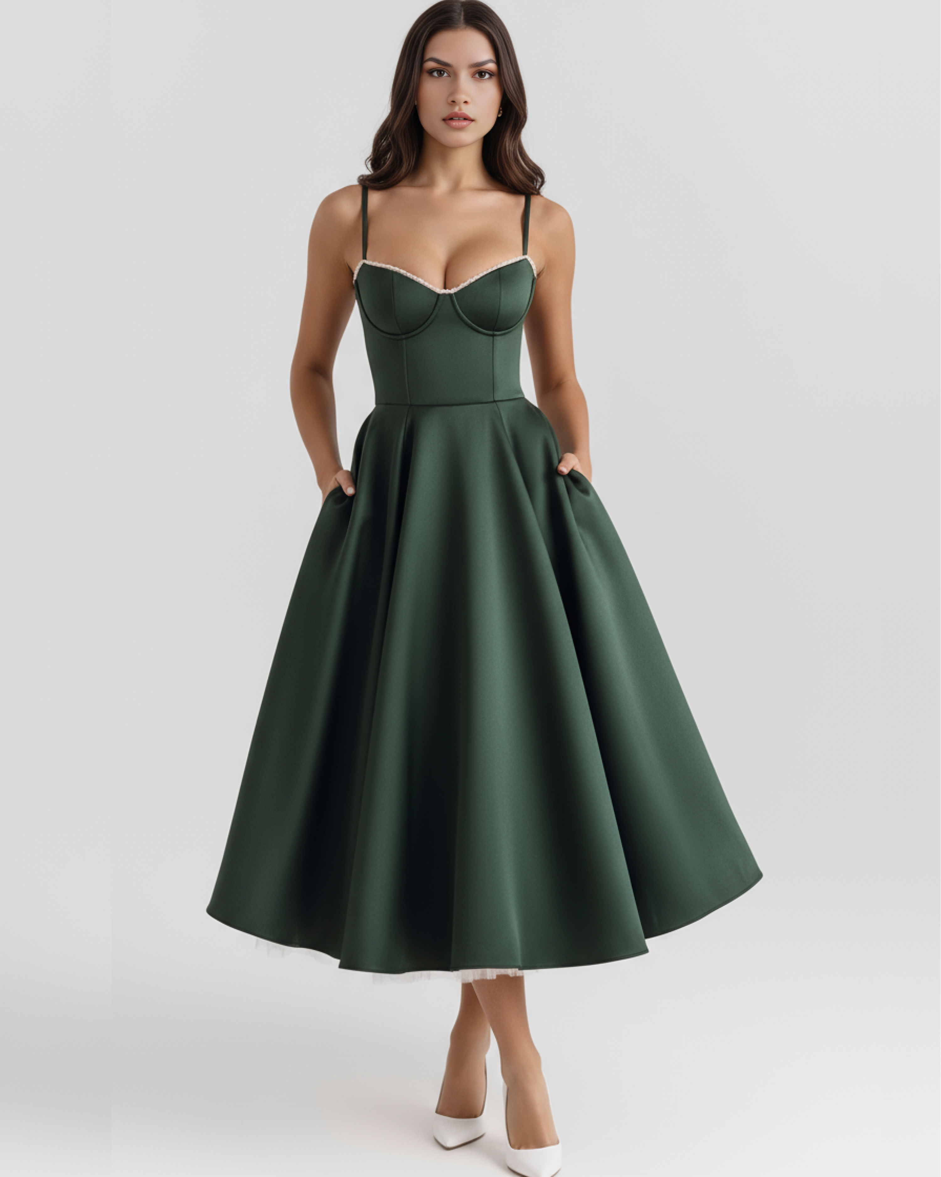 Women's Satin Corset Midi Dress Sweetheart Neckline Wedding Guest Formal - Victrafia