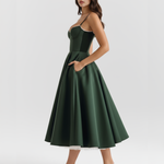 Women's Satin Corset Midi Dress Sweetheart Neckline Wedding Guest Formal - Victrafia