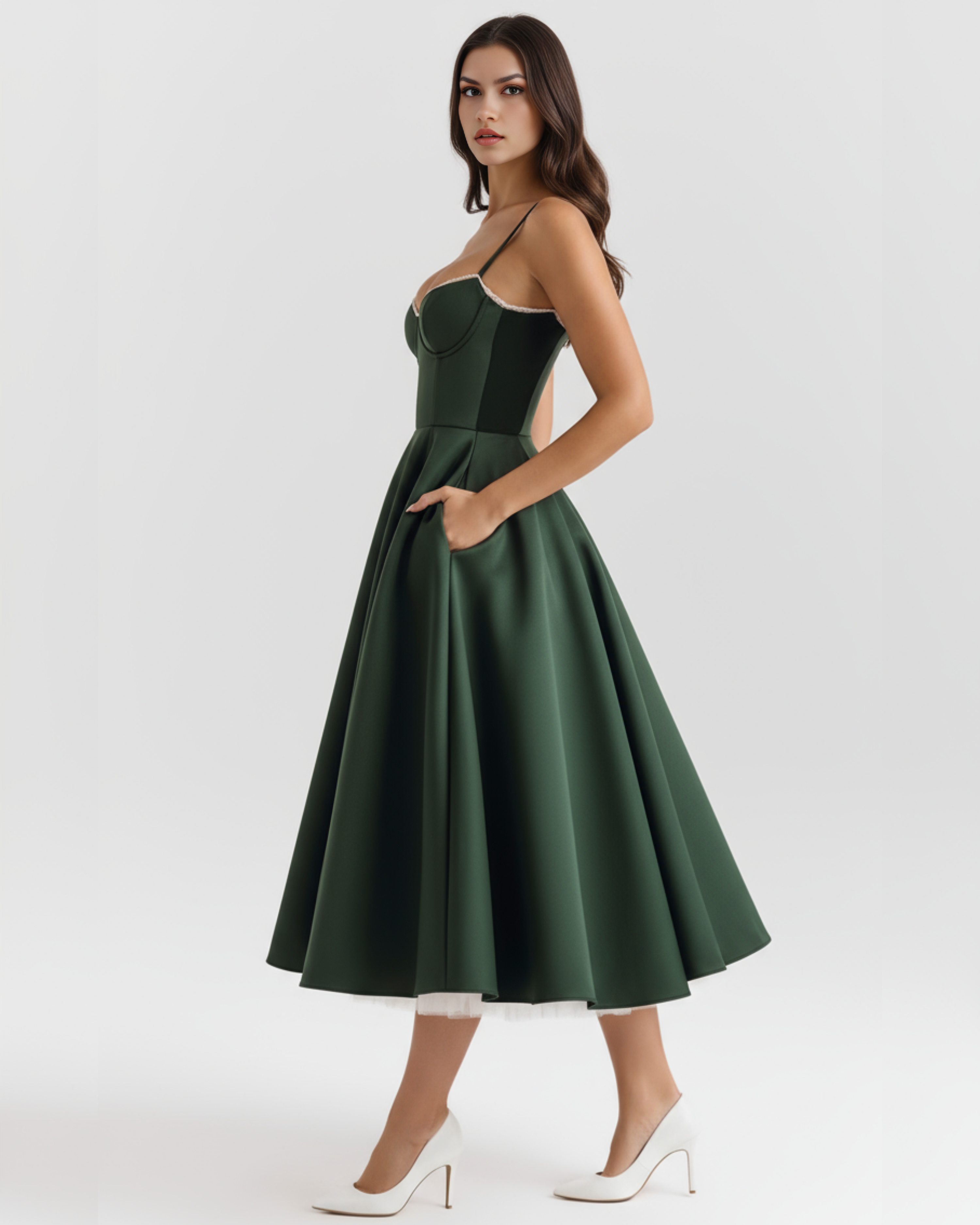 Women's Satin Corset Midi Dress Sweetheart Neckline Wedding Guest Formal - Victrafia