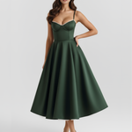 Women's Satin Corset Midi Dress Sweetheart Neckline Wedding Guest Formal - Victrafia