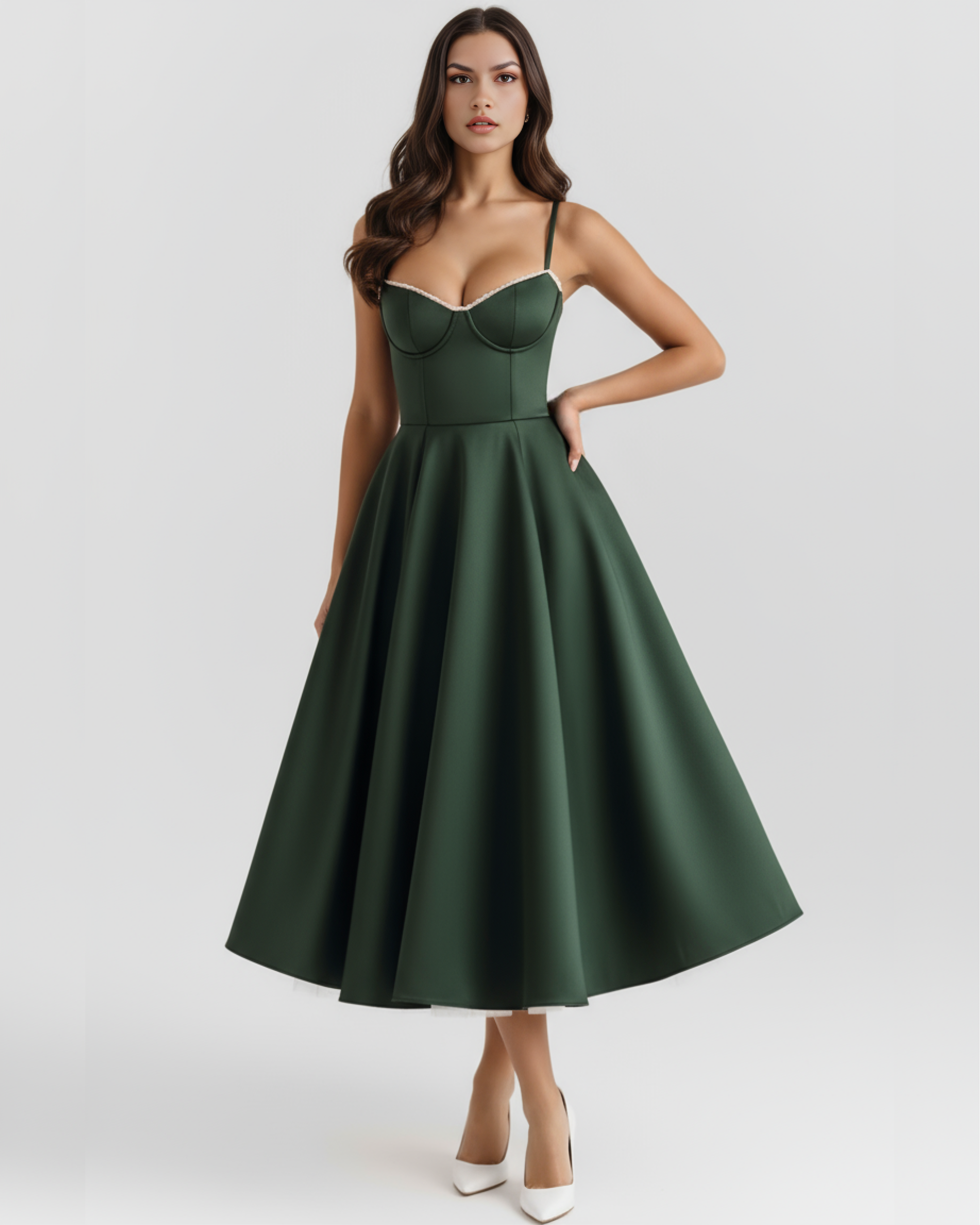 Women's Satin Corset Midi Dress Sweetheart Neckline Wedding Guest Formal - Victrafia