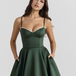 Women's Satin Corset Midi Dress Sweetheart Neckline Wedding Guest Formal - Victrafia