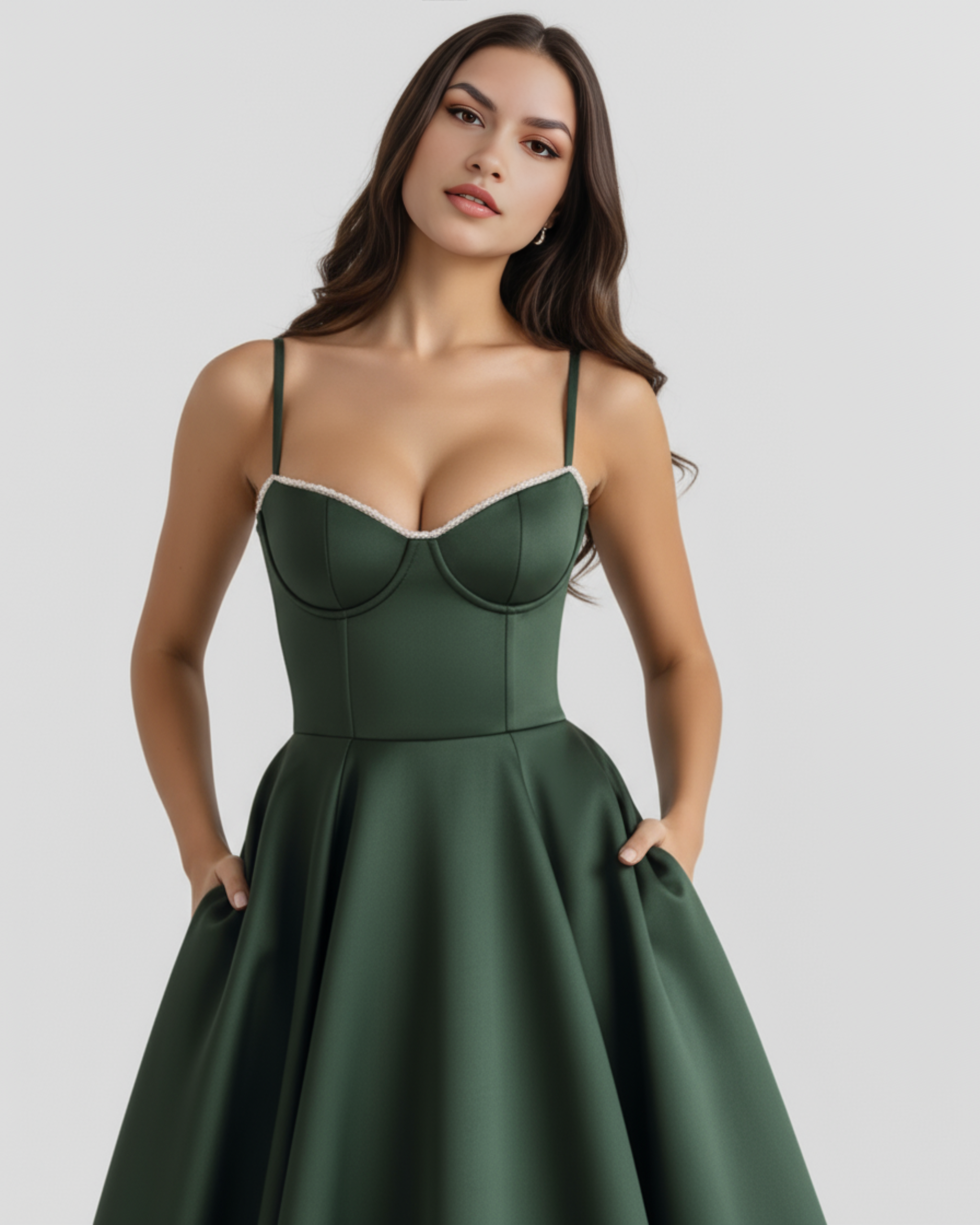 Women's Satin Corset Midi Dress Sweetheart Neckline Wedding Guest Formal - Victrafia