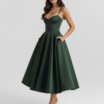 Women's Satin Corset Midi Dress Sweetheart Neckline Wedding Guest Formal - Victrafia