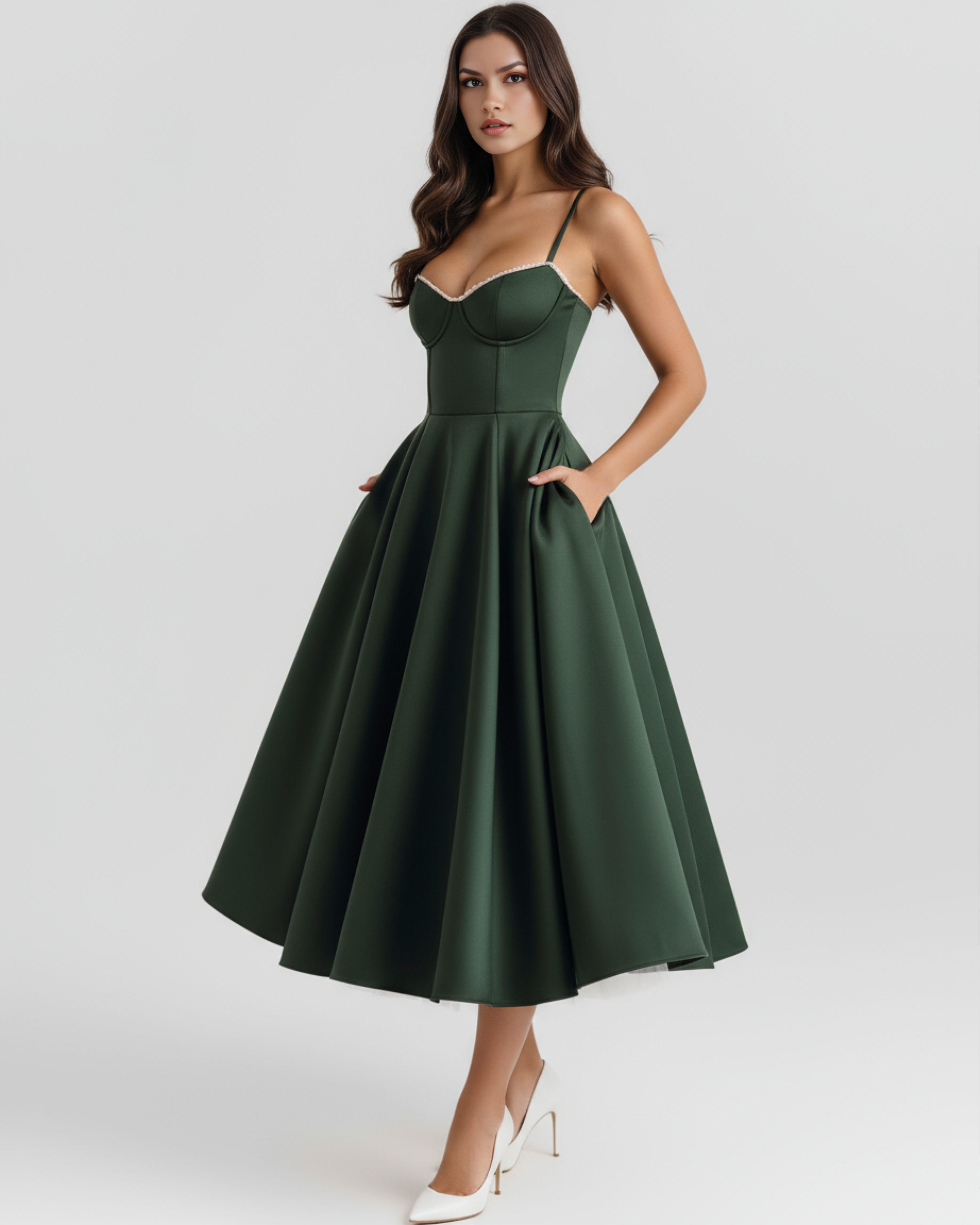 Women's Satin Corset Midi Dress Sweetheart Neckline Wedding Guest Formal - Victrafia