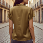 Women's Satin Cowl Neck Blouse Short Sleeve Office Workwear Evening Top - Victrafia