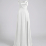 Women's Satin Maxi Dress Cowl Neck Spaghetti Strap Formal Evening Gown Slit - Victrafia