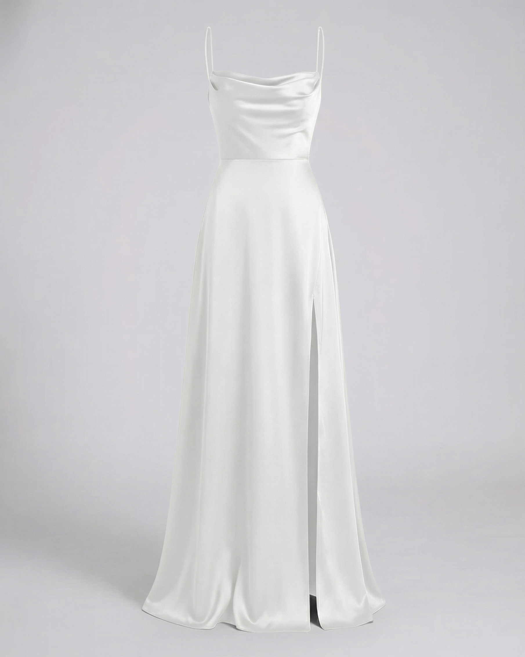 Women's Satin Maxi Dress Cowl Neck Spaghetti Strap Formal Evening Gown Slit - Victrafia