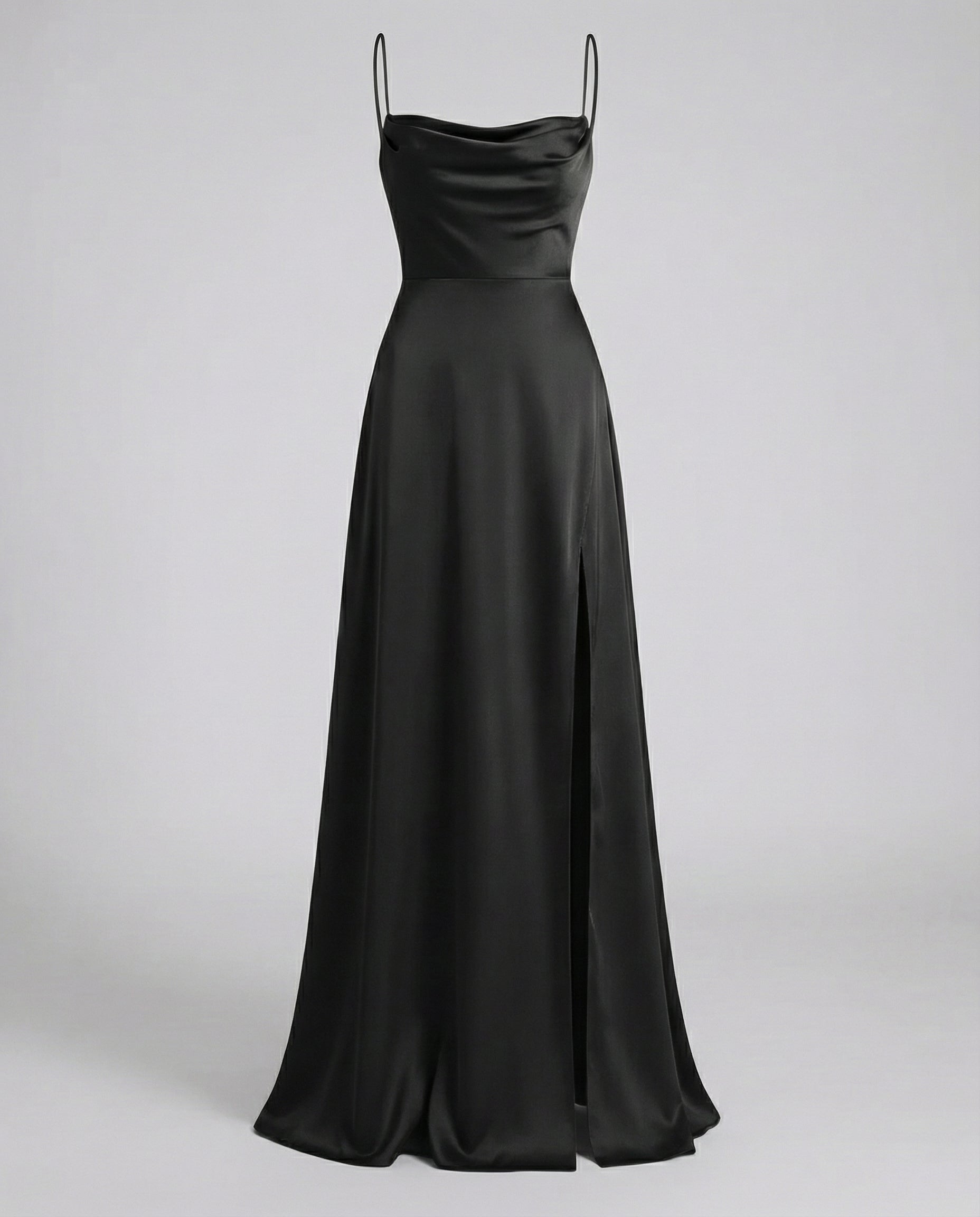 Women's Satin Maxi Dress Cowl Neck Spaghetti Strap Formal Evening Gown Slit - Victrafia