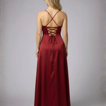Women's Satin Maxi Dress Cowl Neck Spaghetti Strap Formal Evening Gown Slit - Victrafia