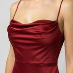 Women's Satin Maxi Dress Cowl Neck Spaghetti Strap Formal Evening Gown Slit - Victrafia