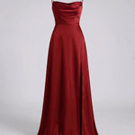 Women's Satin Maxi Dress Cowl Neck Spaghetti Strap Formal Evening Gown Slit - Victrafia