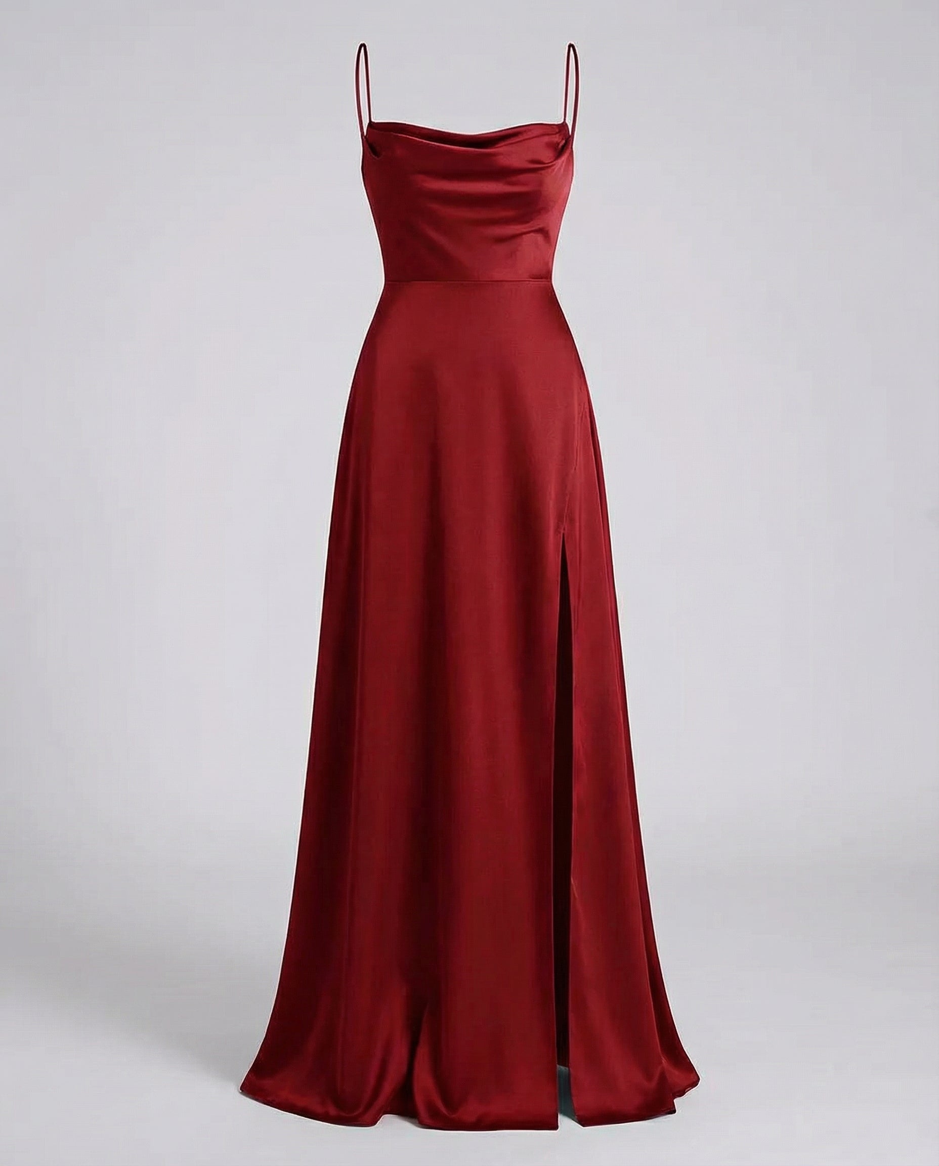 Women's Satin Maxi Dress Cowl Neck Spaghetti Strap Formal Evening Gown Slit - Victrafia