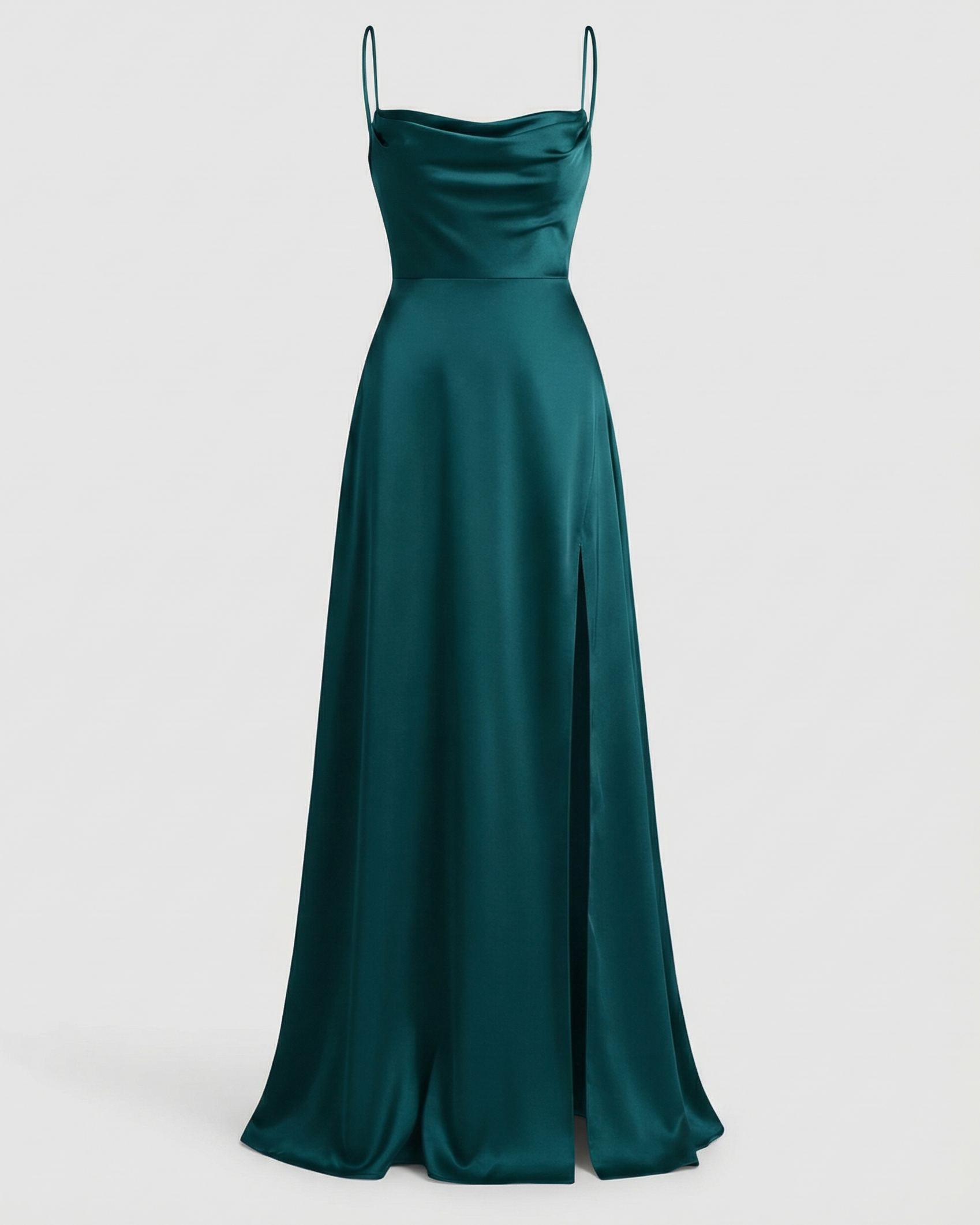 Women's Satin Maxi Dress Cowl Neck Spaghetti Strap Formal Evening Gown Slit - Victrafia