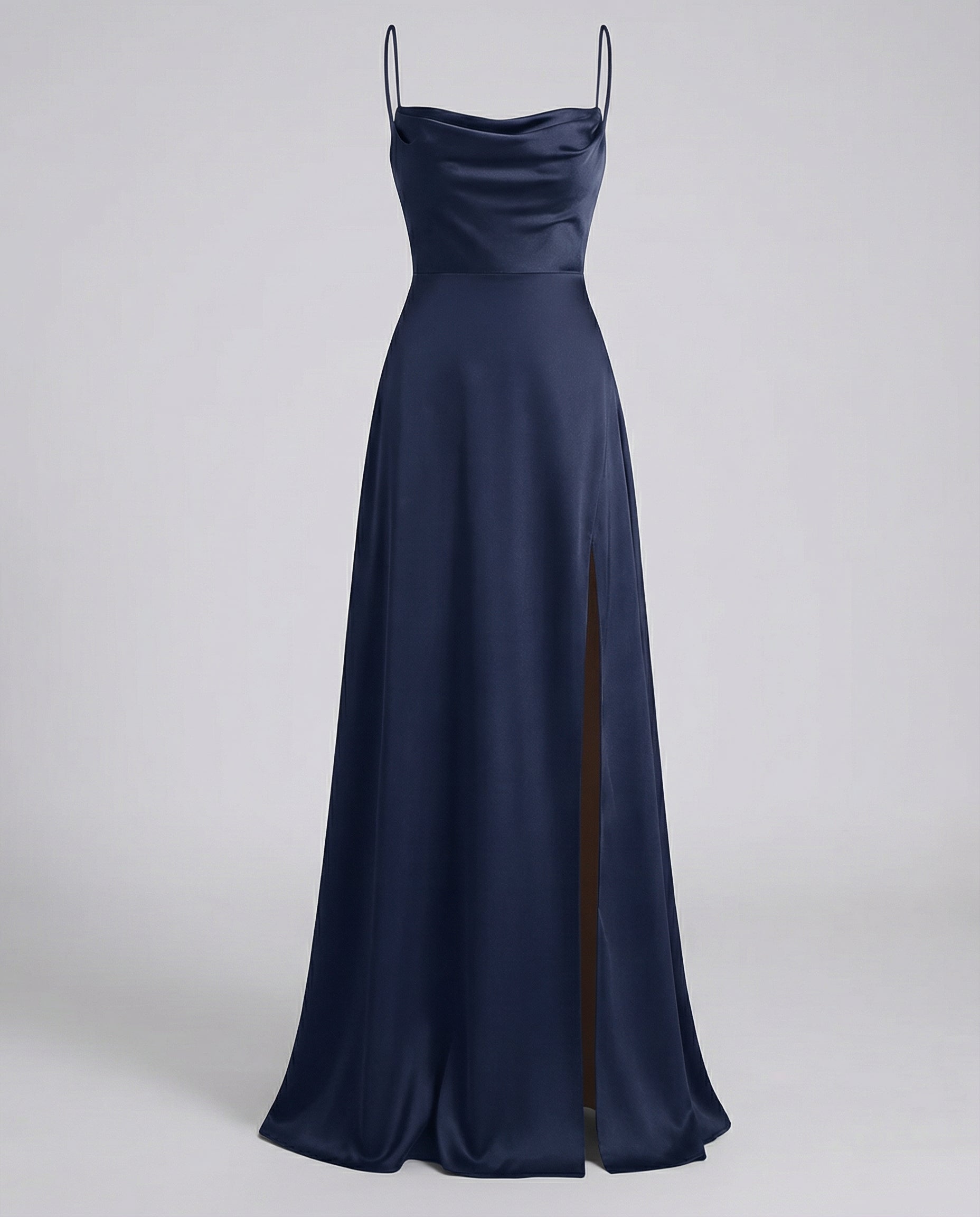 Women's Satin Maxi Dress Cowl Neck Spaghetti Strap Formal Evening Gown Slit - Victrafia