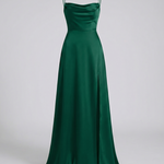 Women's Satin Maxi Dress Cowl Neck Spaghetti Strap Formal Evening Gown Slit - Victrafia
