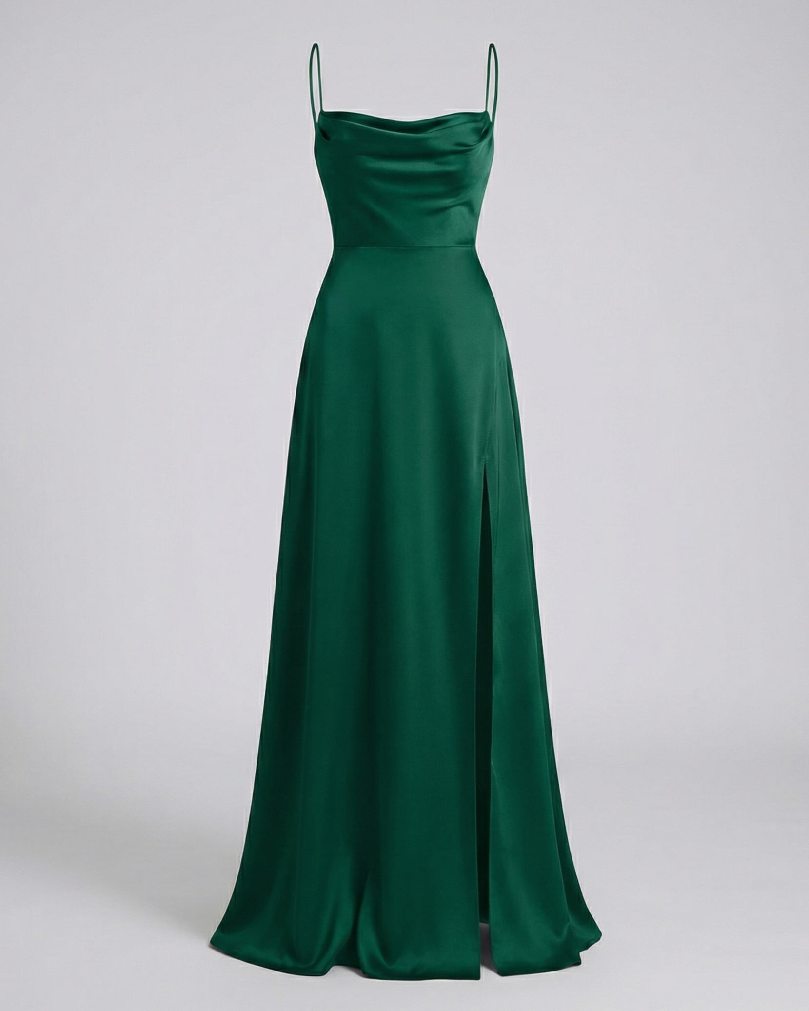 Women's Satin Maxi Dress Cowl Neck Spaghetti Strap Formal Evening Gown Slit - Victrafia